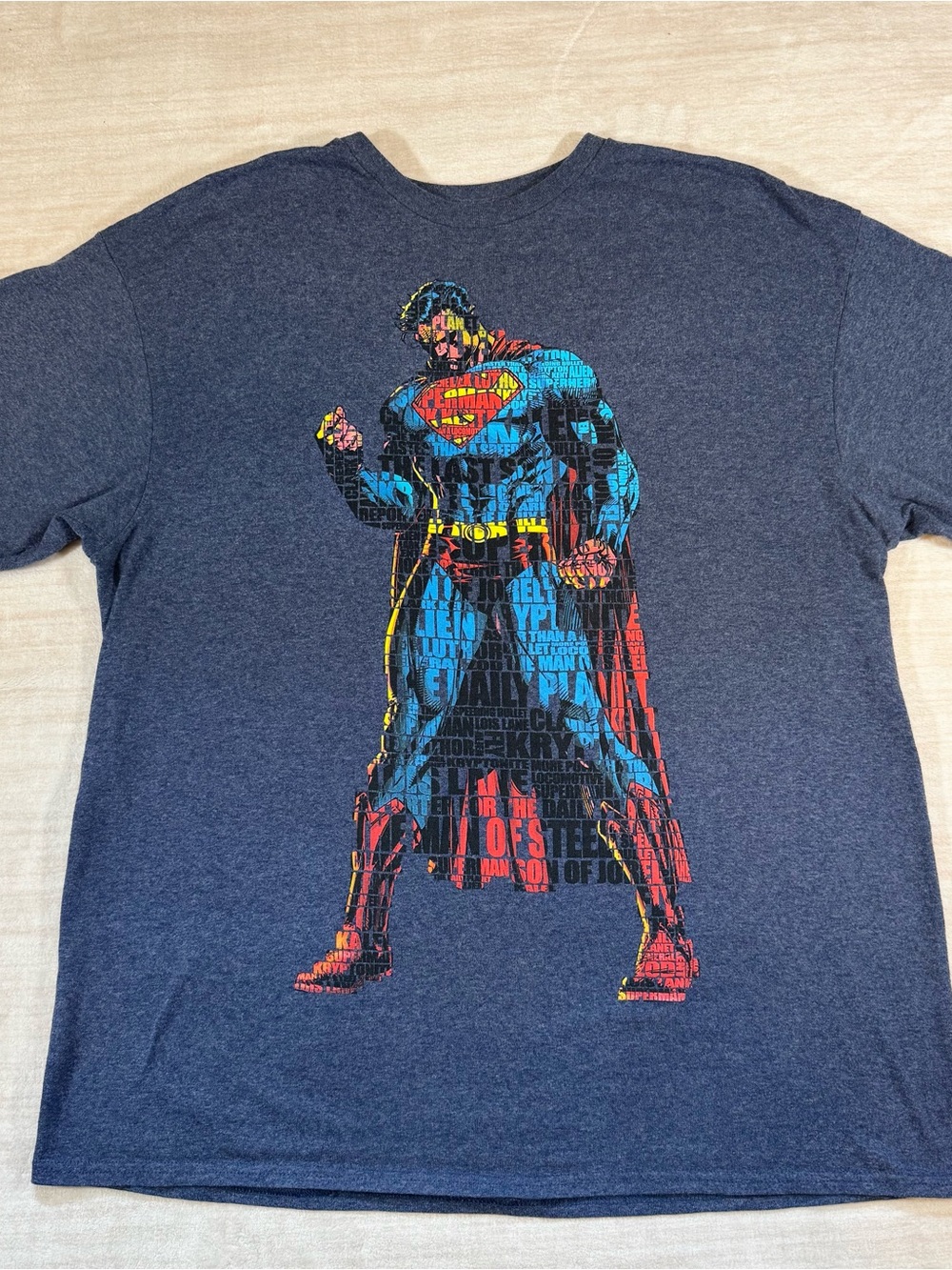 DC Comics Heather Navy Superman Text Graphic Tee